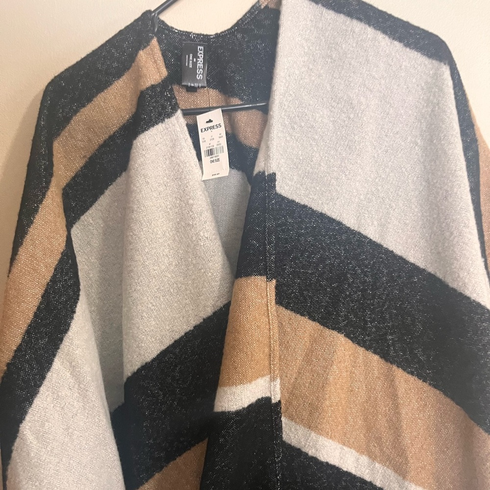 Express Striped Cape in Black, Tan & Cream